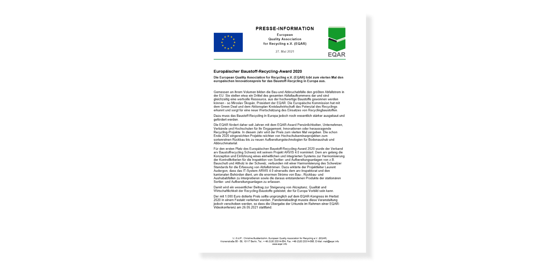 Europäischer Baustoff-Recycling Award 2020