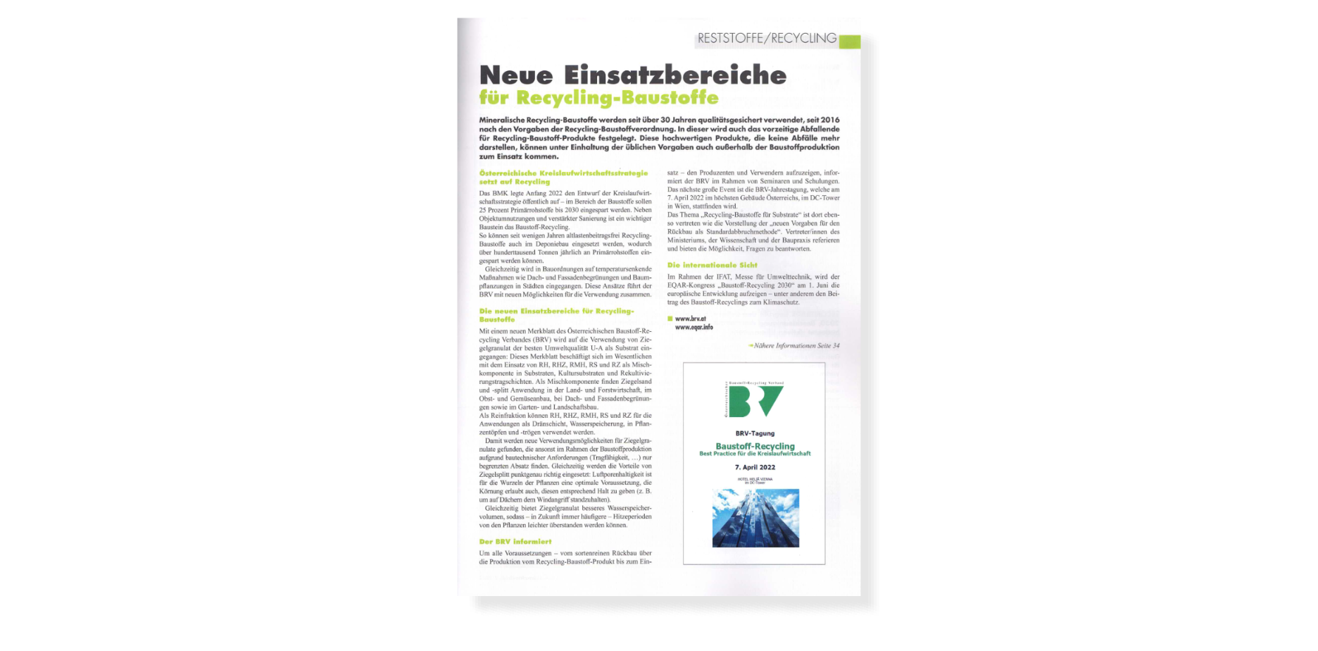 Neue Einsatzbereiche für Recycling-Baustoffe